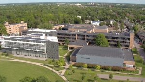 Aerial photo of the front of campus