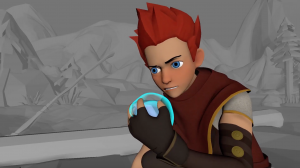 Male with read hair holding a glowing blue orb