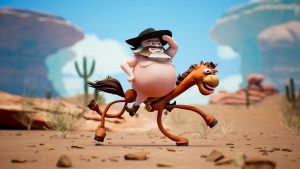 An animated Jack Black is seen on a horse in his music video "Video Games