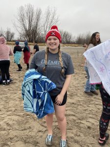 First-year student Ava Johnston participated in the 17th annual Polar Plunge