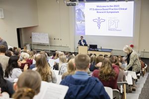 A Doctor of Physical Therapy (DPT) student presents at the annual PT symposium.