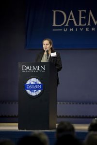Dr. Megan Herr '09 serves as the keynote speaker at Scholars Day