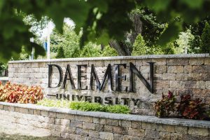 Daemen University stone sign at front of campus