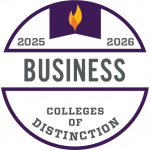 Round purple seal that says Business Colleges of Distinction 2025-2026