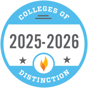 Round blue seal that says Colleges of Distinction 2025-2026