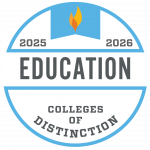 Round blue seal that says Education Colleges of Distinction 2025-2026