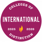 Round maroon seal that says International Colleges of Distinction 2025-2026