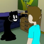 Two animated figures in an animated bedroom