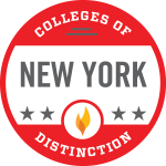 Round red seal that says New York Colleges of Distinction