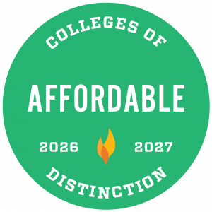 Round green seal that says Affordable Colleges of Distinction 2026-2027