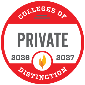 Round red seal that says Private Colleges of Distinction 2026-2027