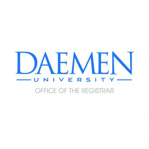 White box with the blue Daemen University logo and gray Office of the Registrar text