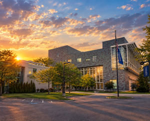 Sunset photo of notable Daemen campus buildings